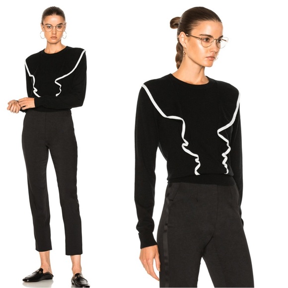 Cashmere Black Ruffle Crew Neck Knit Sweater XS - Picture 1 of 10